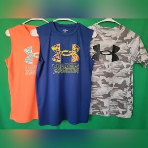 3 Under Armour Boys Tech Hybrid Print Tank Top Sleeveless UA Tech Camo YLG Large